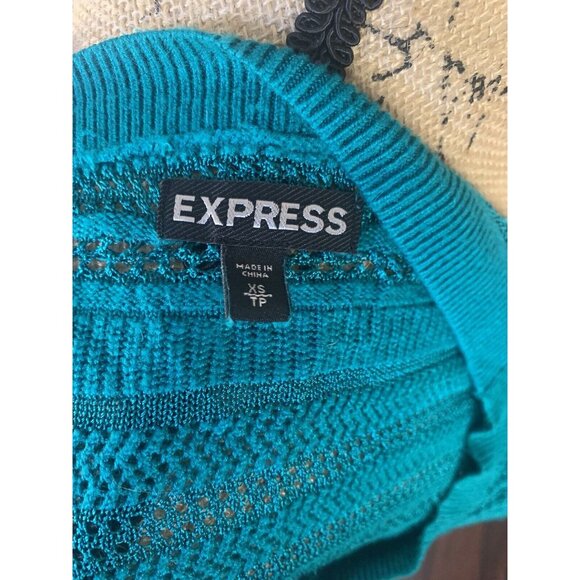 (B-61)‎Express Women’s XS Green Open Knit Sweater Short Sleeve 100% Rayon Lightw - Picture 7 of 9